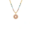 Ethnic style retro new Chinese style contrasting color crystal handcrafted beaded necklace, geometric round studded with zirconium drip glaze pendant necklace Item Picture